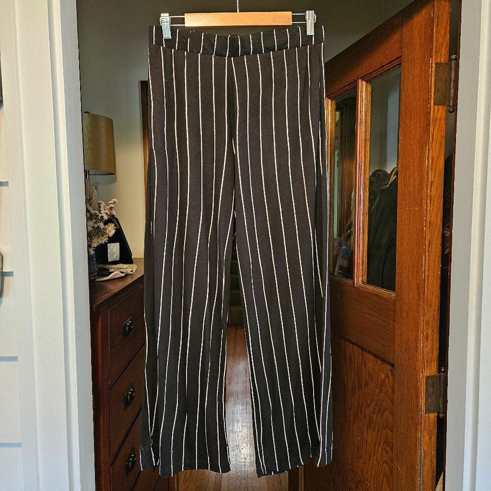 H&M Women's Divided Wide Leg Pants - Black with White Stripes - Size Medium